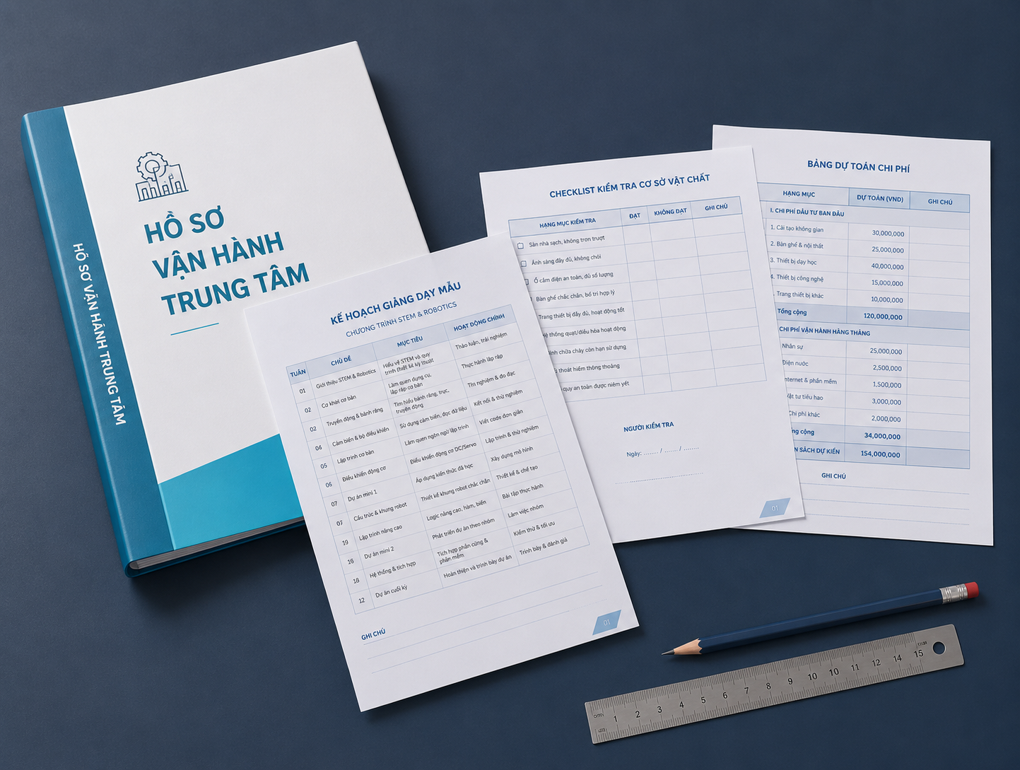 Bộ tài liệu vận hành trung tâm STEM gồm biểu mẫu, giáo án và bảng tính in ra